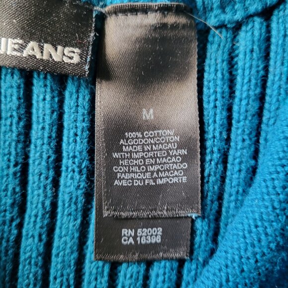 DKNY Jeans | Vintage Peacock Blue ¼ Zip Logo Mock Neck Sweater | M - Picture 9 of 9